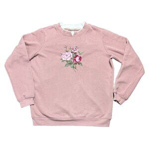 Adrian Delafield Womens Mauve Sweatshirt Size M Pink Embroidered Flowers